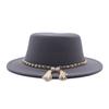 European, American and British style retro fringed pearl chain woolen felt hat wide brim top hat flat top lady hat trendy girl