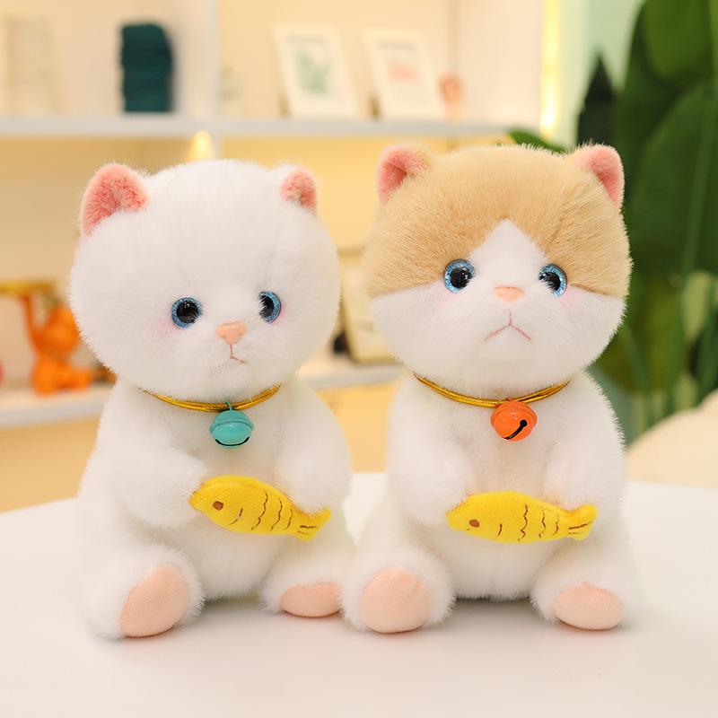 Sitting Kitten Rag Doll Children'S Bed Sleeping Soothing Throw Pillow Holding Fish Kitten Pet Plush Doll