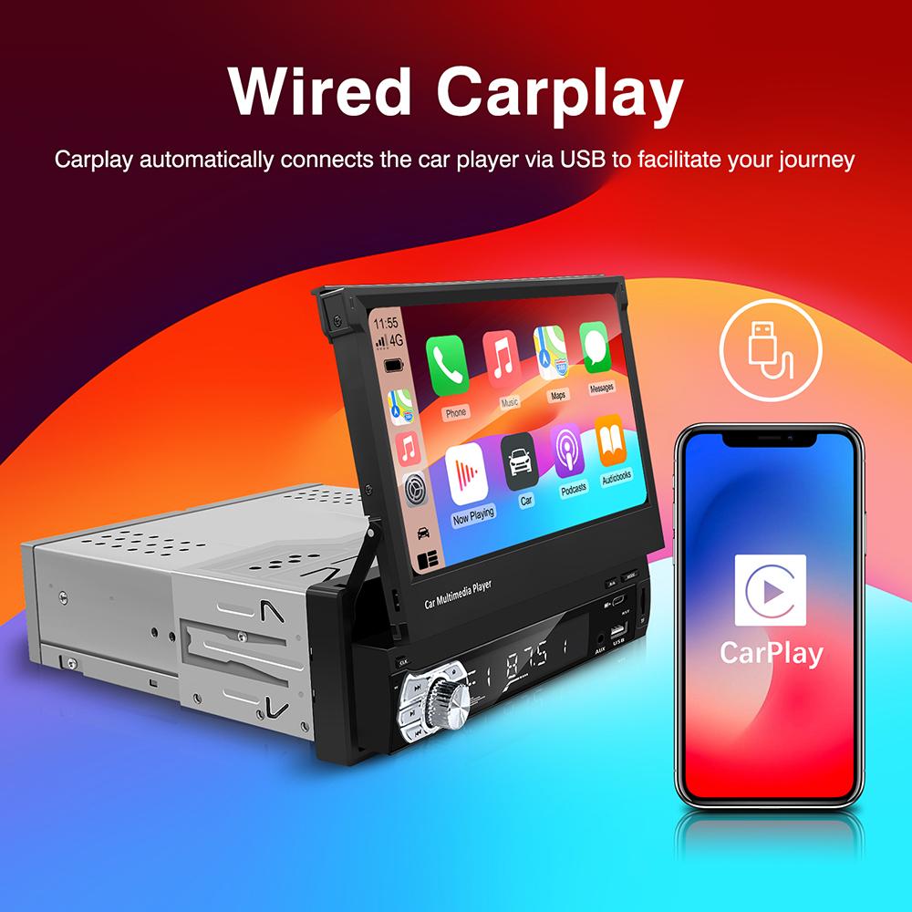 Универсальный 7-дюймовый 1din выдвижной экран автомобильный радиоприемник Android Auto Carplay мультимедийный видеоплеер интеллектуальная система автомобиля BT FM USB