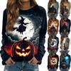 Women's Fashion Casual Long Sleeve Halloween Printed Round Neck Sweater Top
