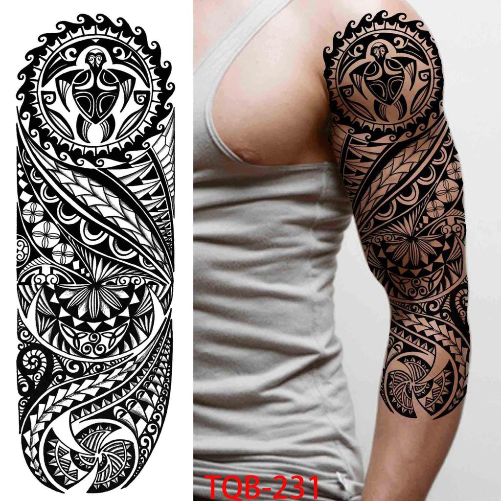 New 1 PC 480*170MM Super Large Compass Wolf Head Eye Fake Lion God Feather Temporary Tattoo Sleeves For Men Women Tattoo Full Arm Tattoo Sticker