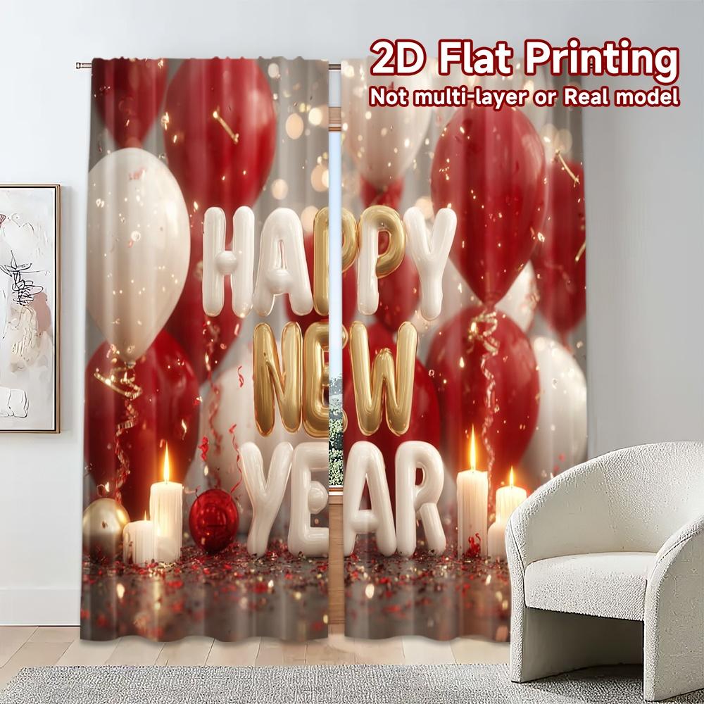 2pcs, 2D FLAT PRINTING Curtains (Without Rod) NewYearCheers Contemporary Modern Curtains Polyester Curtains Versatile All