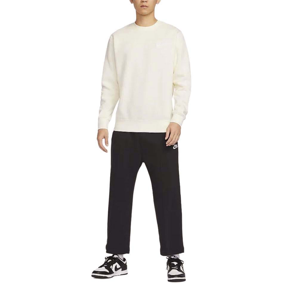 Nike Спортивная толстовка Club Fleece однотонная с круглым вырезом, повседневная, с флисовой подкладкой, без капюшона, мужская, цвет Sail White, BV2663-133