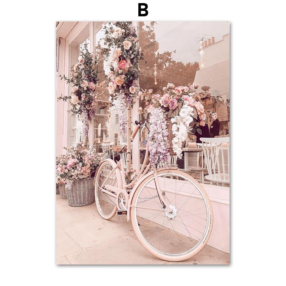 Pink Rose Girl Paris Streets Wall Art Canvas Painting Nordic Posters And Prints Wall Pictures For Living Room Decor Aesthetics