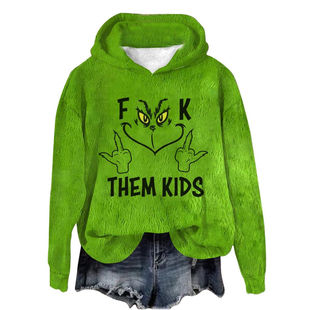 Women's Hooded Long Sleeve Christmas Printed Flannel Top Hooded Sweatshirt