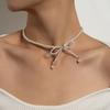 Elegant Bowknot Pearl Hand-Woven Bead Necklace For Women Girls Vintage Personality Sweet Clavicle Chain Jewelry Gifts