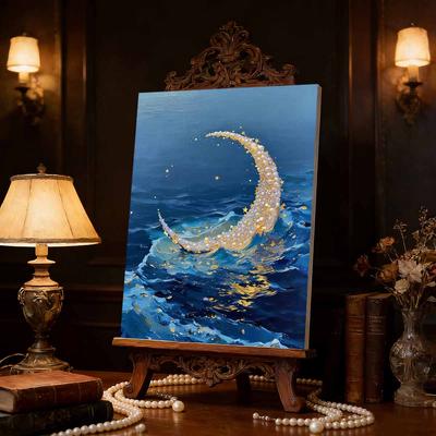 Набор для рисования жемчугом «Полумесяц на море» Декор для дома Ручная работа Липкий бриллиант Творческий холст Жемчужная живопись Поделки Идеальный подарок