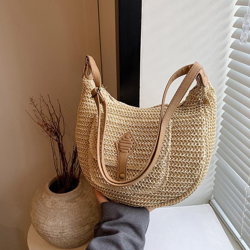 Yogodlns Fashion Summer Straw Crossbody Bag Women Beach Holiday Shopping Woven Shoulder Handbag Messenger Purses Bags