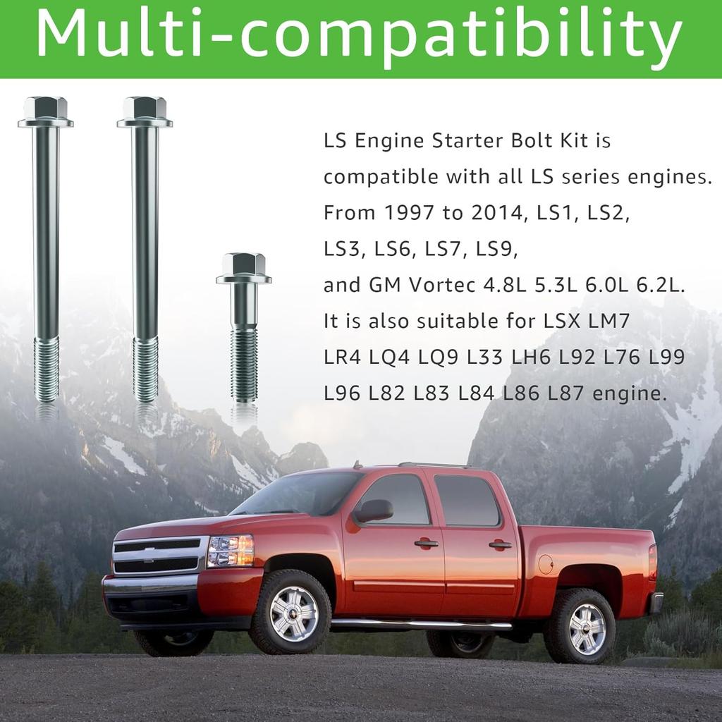 LS Engine Starter Bolts Kit - Long Short LSX LS1 Is Compatible With Camaro Corvette Silverado 4.8L 5.3L 6.0L 6.2L GM 1997-2014 LS Series Engine LS1