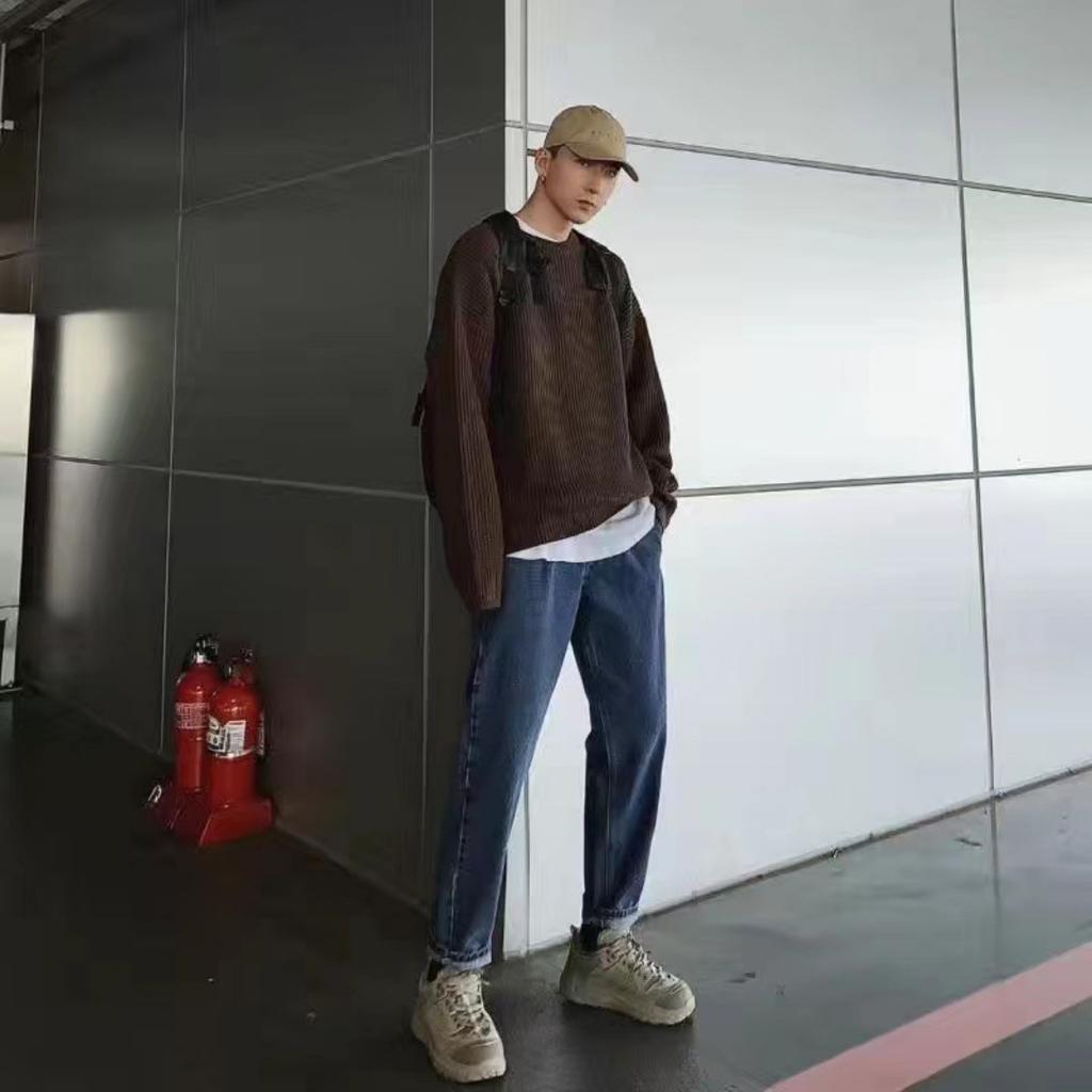 Wearing A Base Knit Sweater In Autumn and Winter, Solid Color Round Neck Sweater, Loose and Versatile, Thick Korean Style Trendy Sweater, Men's Jacket