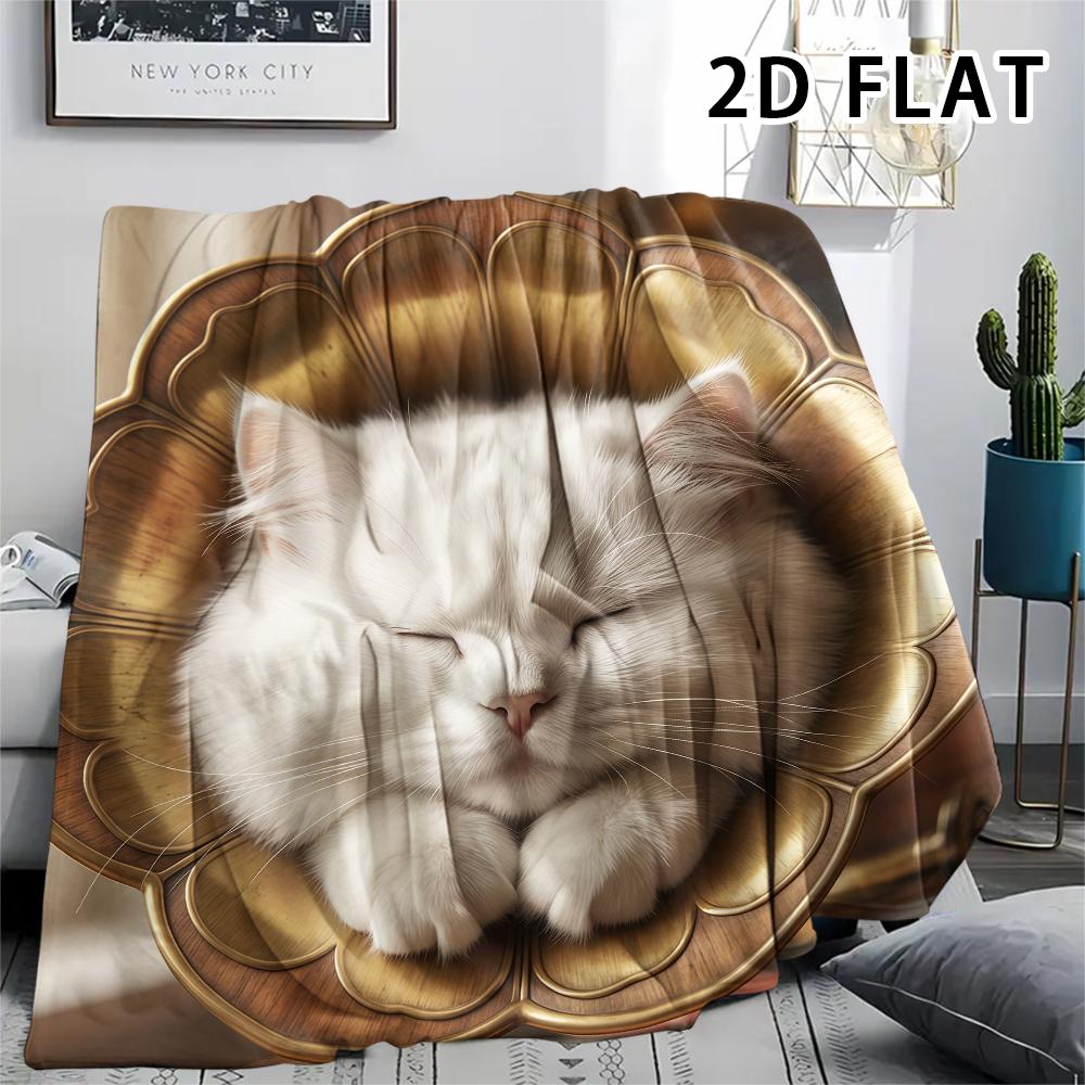 1Pc Classic Royal Cats Print Flannel Blanket,High quality Comfortable for All Seasons,Home Decor,Warmth and Comfort,Perfect for Christmas Gifts
