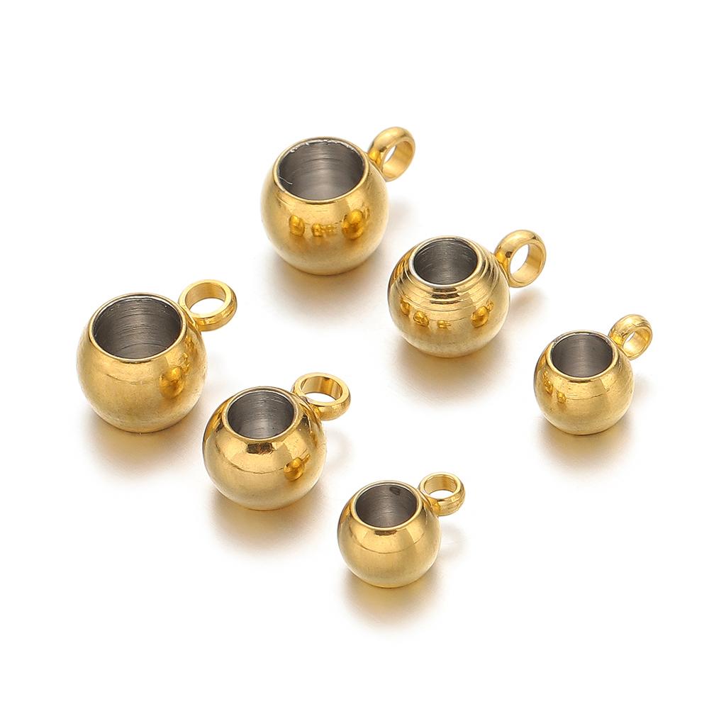 20pcs Stainless Steel Big Hole 2/3/4mm Spacer Beads Pendant Charms Clasps Gold Color Bail Beads for DIY Jewelry Making Findings