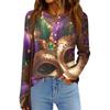 Женская модная свободная повседневная блузка с длинным рукавом и карнавальным принтом