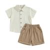 Karuedoo Toddler Baby Boy Clothes Cotton Linen Short Sleeve Button Down Shirt Shorts Set 2Pcs Summer Outfits