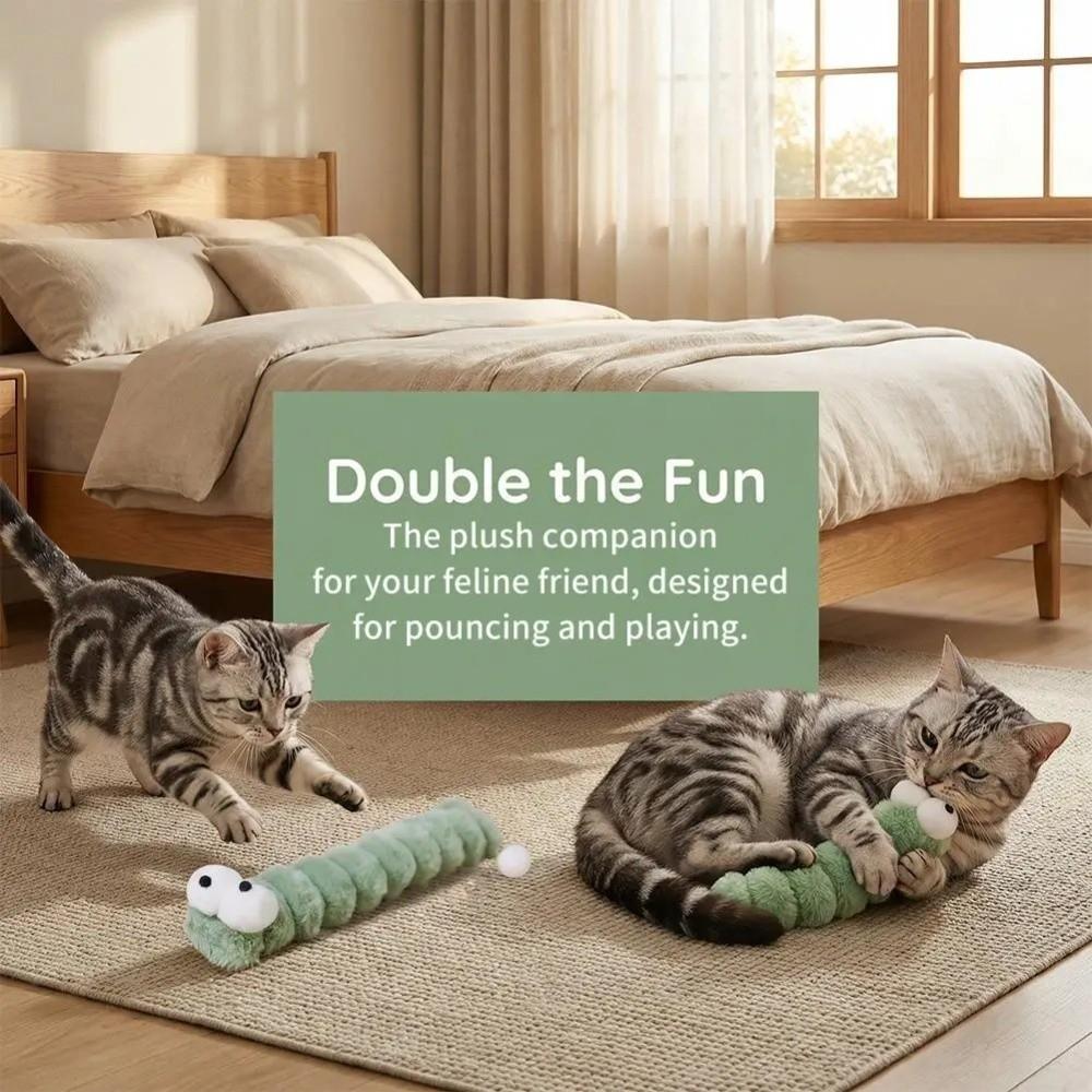 Caterpillar Cat Plush Chew Toy Bite-Proof Cat Teaser Stick Cats Pillow Toy Teething Kitten