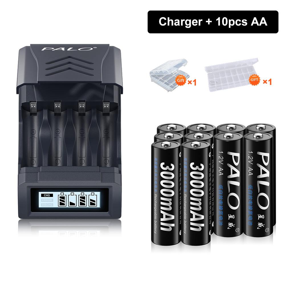 PALO 1,2 В NI-MH аккумуляторная батарея AA 3000 мАч AA NIMH 2A батареи с 4 слотами ЖК-USB зарядное устройство для батареи 1,2 В/1,5 В AA AAA