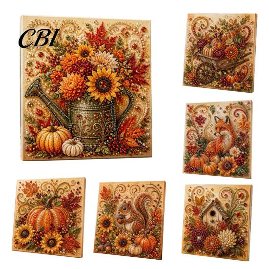 Relaxing Stress Relief Hobbies Autumn Faux Pearl Painting Kit, Fall Theme Art DIY Kit for Handmade Thanksgiving Presents Adults, Fox Pumpkin 3D Craft
