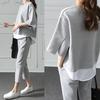 Женские комплекты из двух частей, свободные хлопковые костюмы с разрезом на рукавах, повседневные свободные весенние спортивные костюмы, женские спортивные костюмы