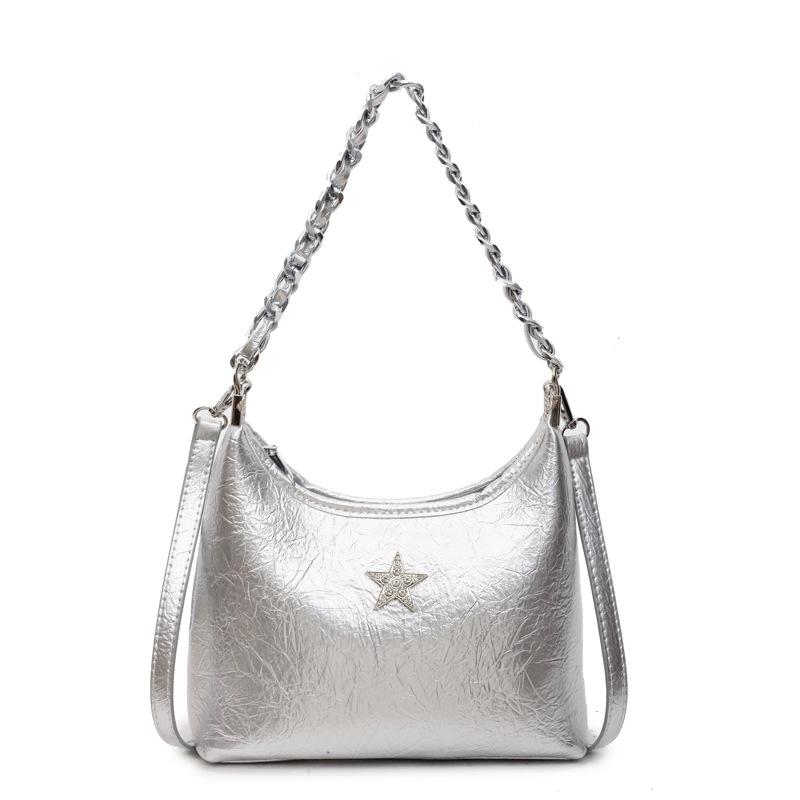 French chain portable shoulder bag summer new fashion bright diamond star underarm bag commuter women's bag oblique span bag tide