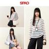 Женская футболка SPAO в полоску с длинным рукавом и воротником-хенли