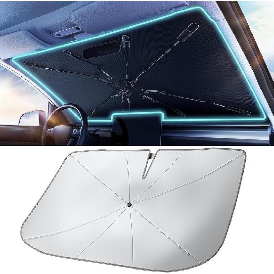 Car Windshield Sun Shade Umbrella - [Silver Heat Shield & UV Reflective] Protector For Cars, Universal Fit Medium (56"X31") | 25°F Cooler, Friendly