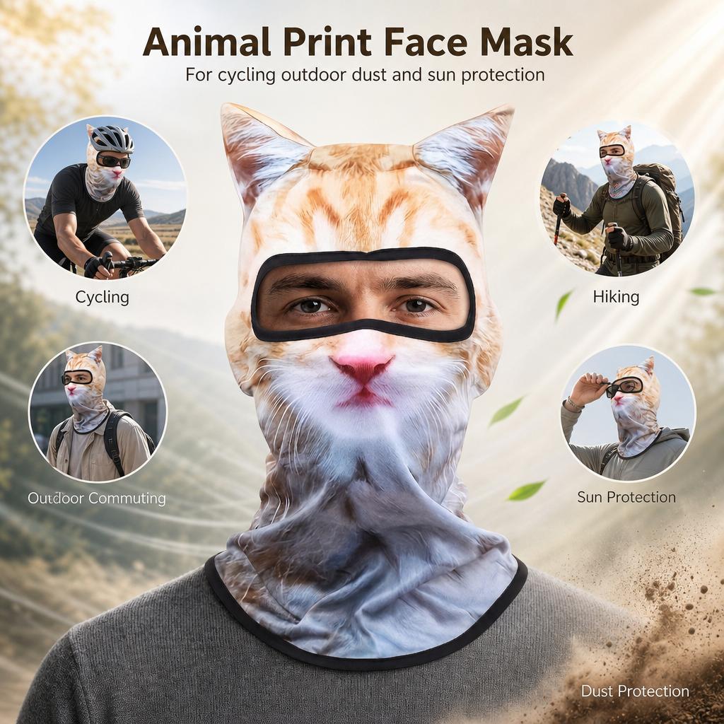 Sun Protection Fishing Face Mask Cooling Breathable Windproof Full Face Mask Cute Cat Pattern Cycling Cap Outdoor Hiking Camping