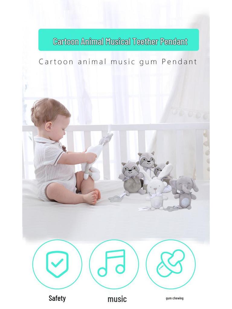 Детская музыкальная плюшевая игрушка-подвеска с прорезывателем в виде мишки и зайчика - Многофункциональная развивающая подвесная игрушка для кроваток и автокресел