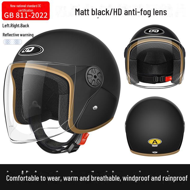 3C Certified Electric Bike & Motorcycle Helmet with Double Windshield - All-Season, Warm Safety Half Helmet