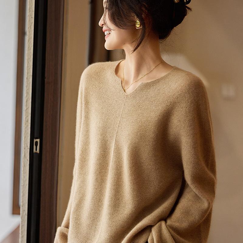 Spring Loose Round Neck Wool Solid Color Knitted Sweater Women'S Low Neck Thin Bottom Top Batch Tide