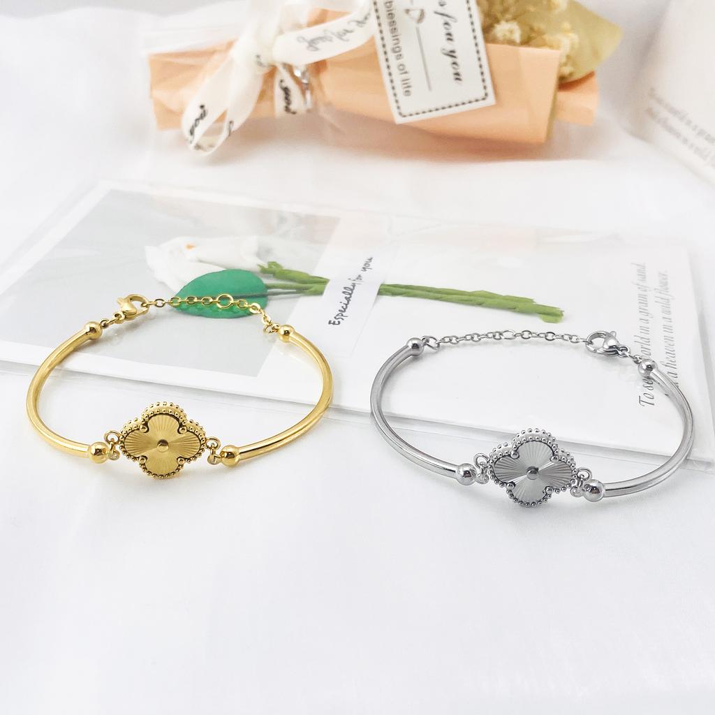 Браслет с одним цветком 'Четырехлистный клевер' 15 мм с лазерной гравировкой, вакуумное покрытие, женский браслет 'Четырехлистный клевер'