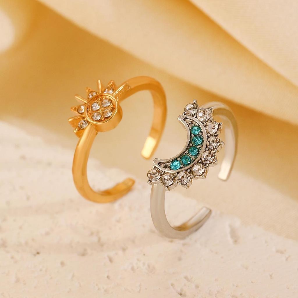 Набор колец, ожерелья и браслета «Солнце и Луна» с бриллиантами, которые можно носить вместе - Европейский и Американский стиль