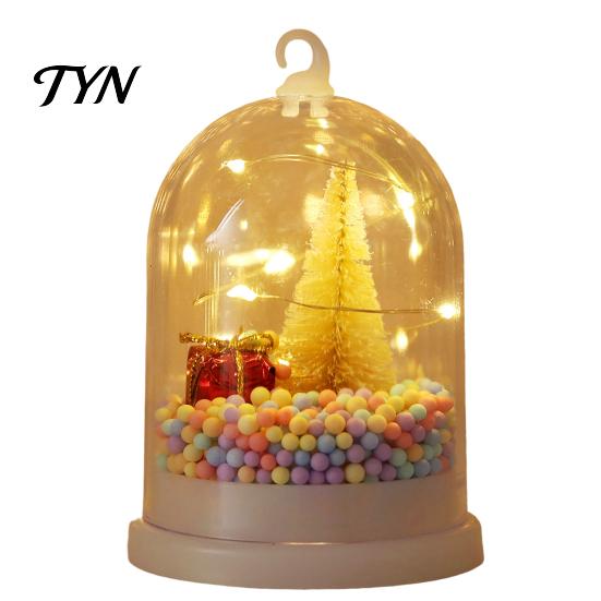 Hanging Christmas Tree Light in Dome with LED Light, Mini Cedar Up Compact Gift for Friends Ornament, Battery Powered Decorative Table Lamp
