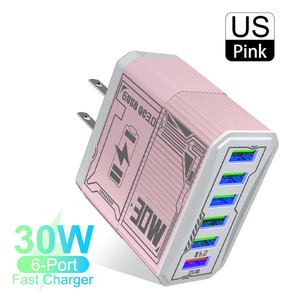30 Вт 6-портовый USB-адаптер для быстрой зарядки QC3.0 - вилки EU, US, UK, AU