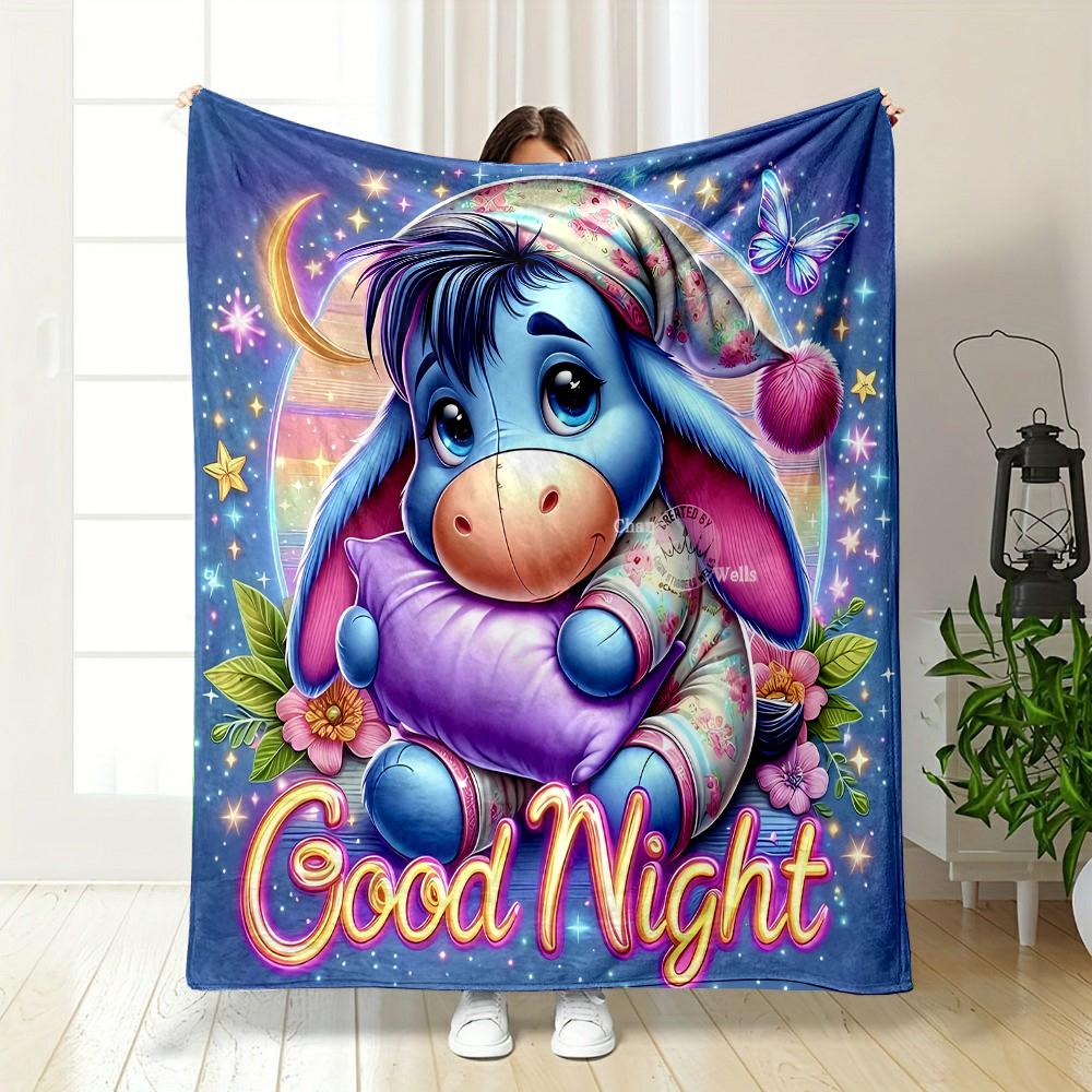 1PC Pooh Bear Eeyore Printed Blanket - Ultra Soft & Cozy Gift for Mom and Daughter Present, Lightweight for Bed, Couch & Travel