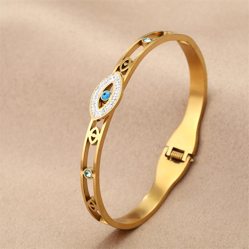 Rinhoo Stainless Steel Bracelet for Women Luxury Zircon Evil Eye Open Bangles Waterproof Jewelry Lucky Amulet Gift
