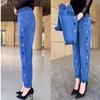 Women High Elastic Waist Faux Jeans Graphic Print Skinny Autumn Winter Pants Pencil Long Pants