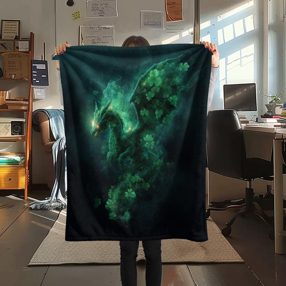 Green Dragons Print Flannel Blanket, High quality Comfortable for All Seasons, Home Decor, Warmth and Comfort