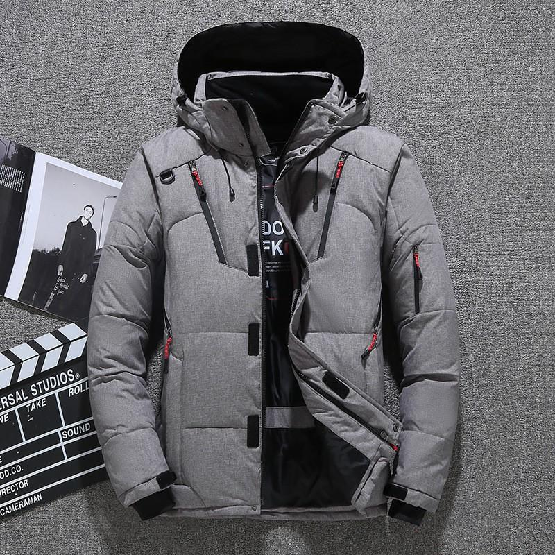 Mens Short Winter Down Jacket Outdoor Casual Multi-pocket Hooded Warm Coat EUR Sizes