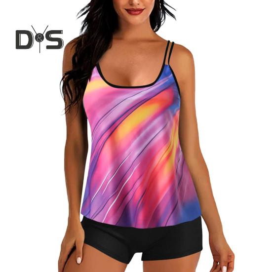 Комплект из 2 предметов: танкини, съемный ремешок, нагрудная накладка, регулируемые лямки, топы с эластичной талией, принтованные плавки, комплект пляжной одежды