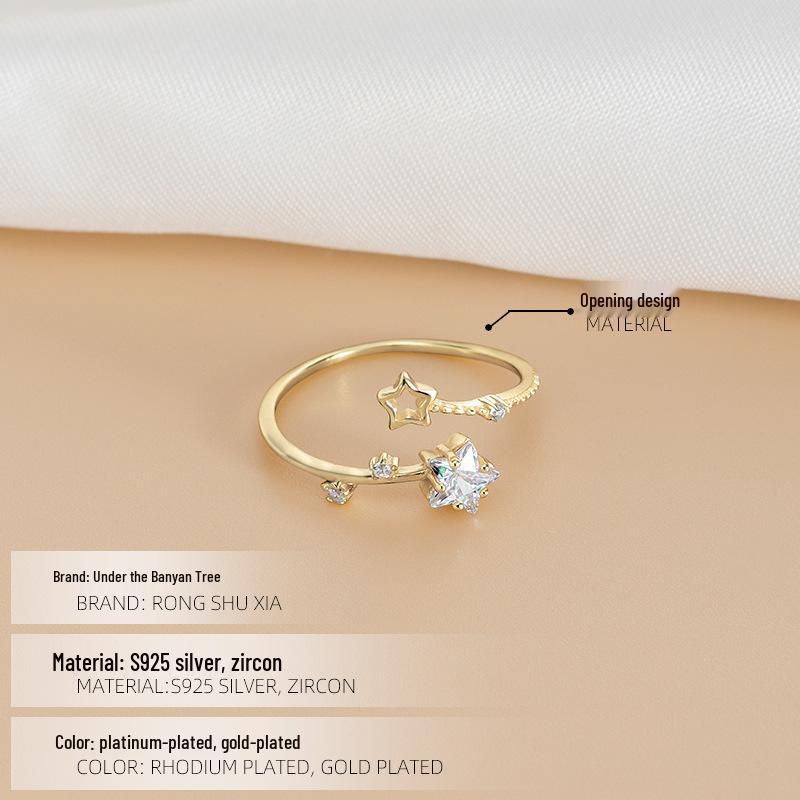 Кольцо Banyan Tree из серебра 925 пробы со звездой и цирконом - Женское роскошное полое кольцо