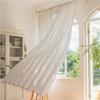 White Striped Embroidered Curtains Semi Opaque Curtains Hollowed Out Kitchen and Living Room Window Curtains