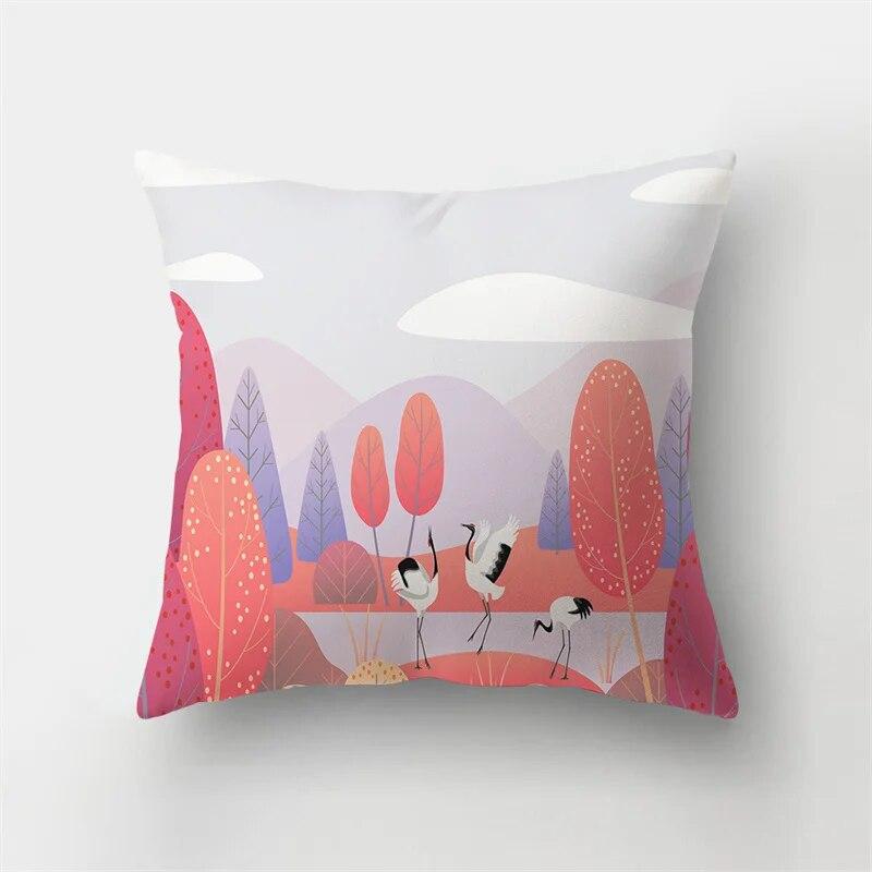 Autumn Landscape Printing Pillowcase Maple Leaf Tree Plant Sofa Cushion Cover Office Car Creative Decoration Home