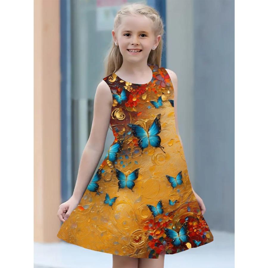 Платья для девочек от 4 до 14 лет, детское платье без рукавов с 3D принтом бабочек и животных, дышащая одежда с цифровым рисунком