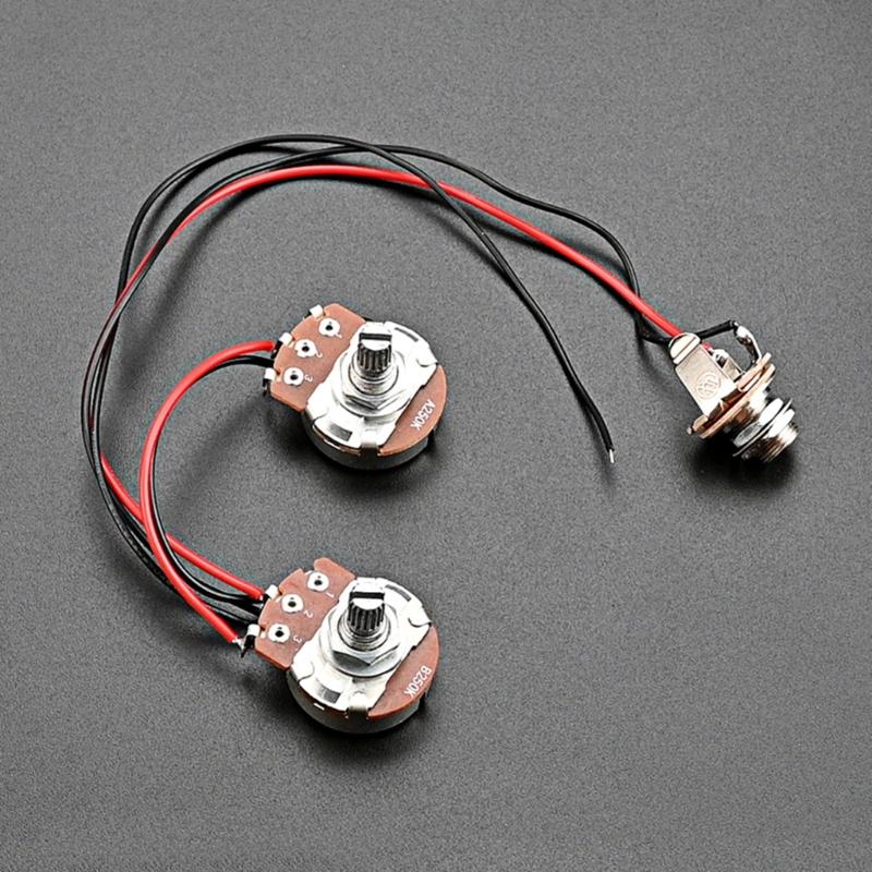 250K 1V1T Jack Комплект wiring harness для бас-гитары Предварительно собранный набор Wiring harness для гитары Запчасти для бас-гитары