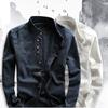 Men's Cotton Linen Shirts Long Sleeve Men Casual Slim Mandarin Collar Shirts