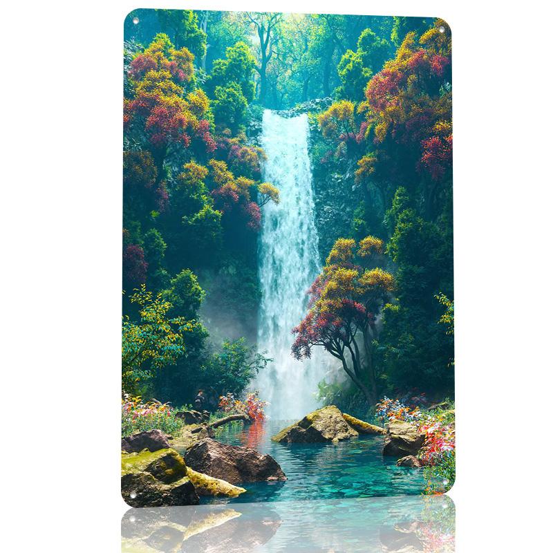 Waterfall D Texture Metal Poster Customized Wall Art Tin Sign Gift for Mancave Home Decor Living Room Bedroom Accessories House