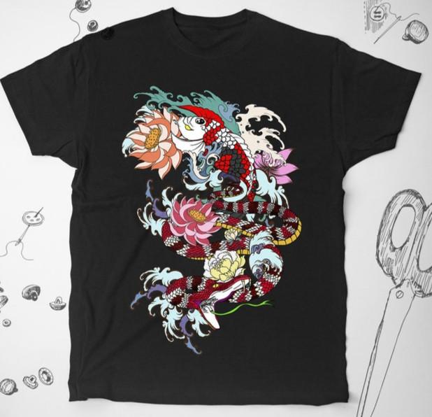 Japanese shirt Art Japan Animals Flowers Artsy Asian Koi Fish Snake UnUnisex Tee