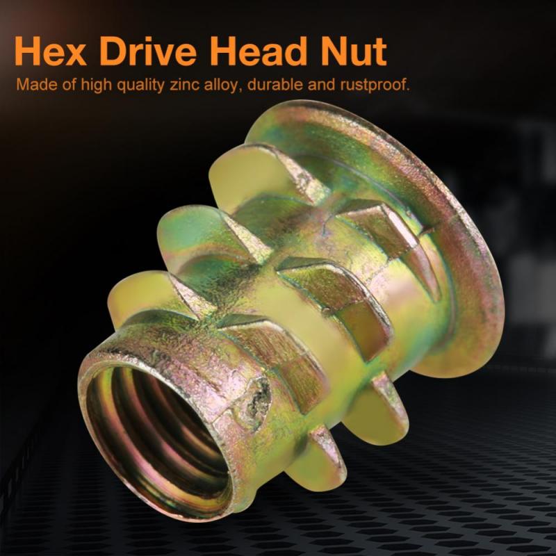 50 шт. M5*10 мм цинковый сплав шестигранные гайки для мебели с резьбой для деревянной вставки