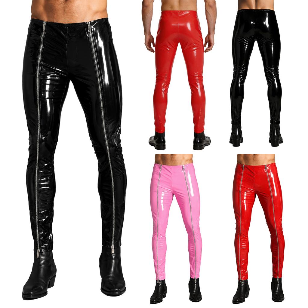 Mens Patent Leather Front Zipper Pants