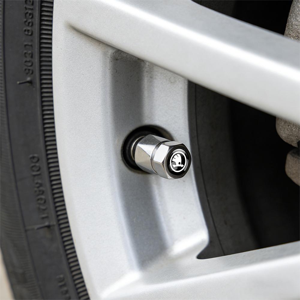 AHUQ1 New CCar Tire Valve Caps Auto Accessories For Skoda Rapid Fabia Octavia Yeti Superb RS Felicia VRS Scala VII Kodiaq Karop Kamiq